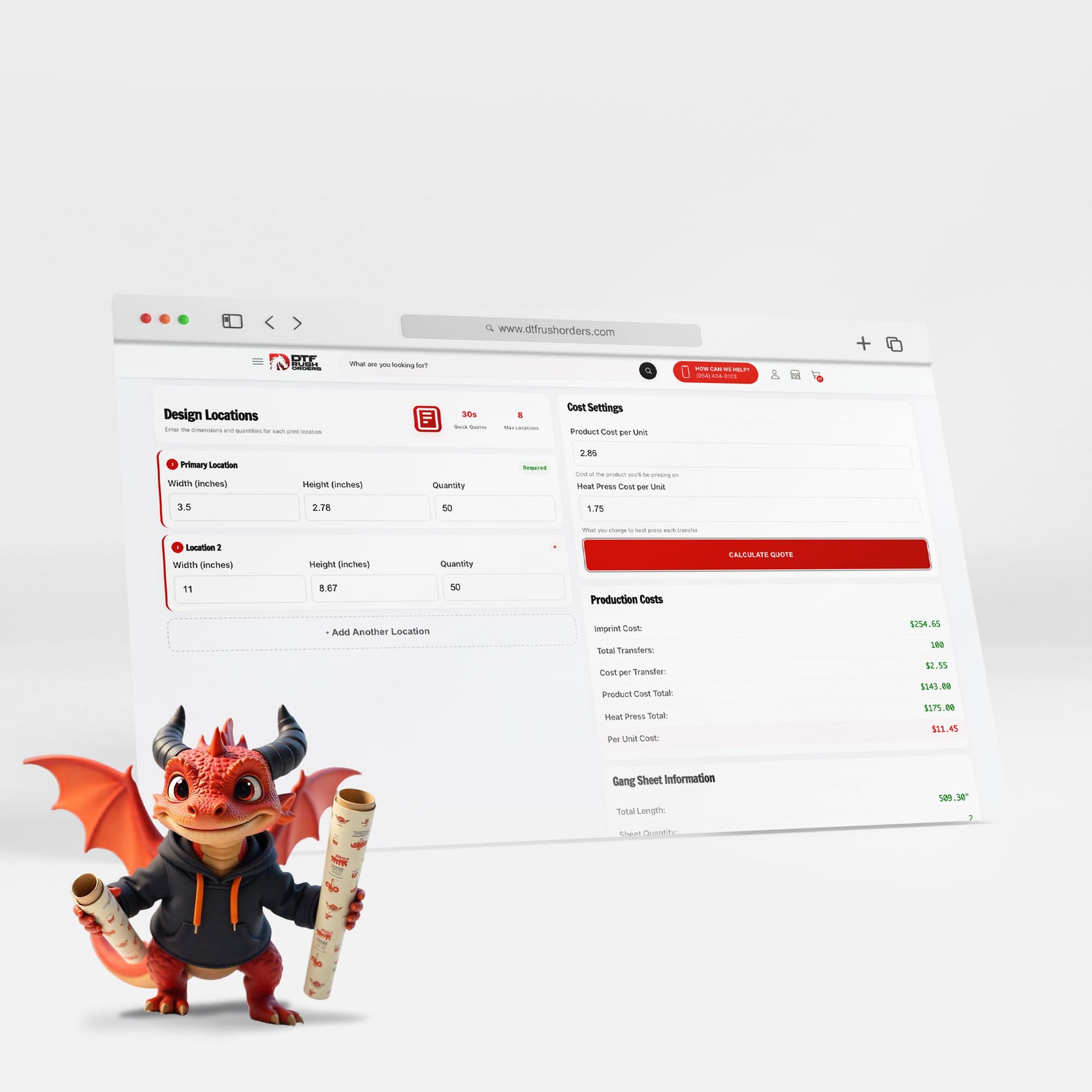 Professional DTF transfers from DTF Rush Orders helping screen printers expand service capabilities with the use of our free price quoting tool to better sell printed items to their customers.